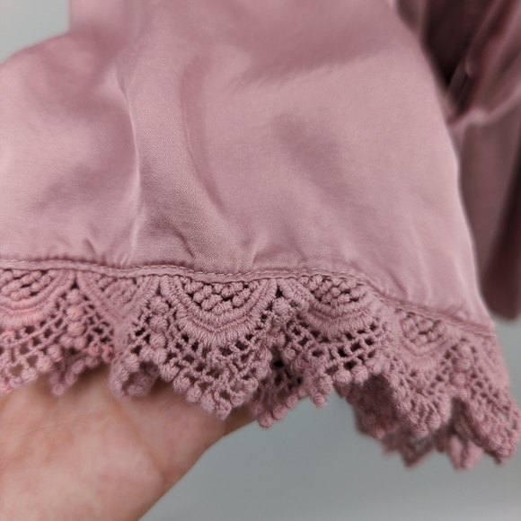 BHLDN Anthro Matine Robe Rose Pink Viscose Tie Waist Lace Trim Bride Soft Medium - Picture 7 of 10